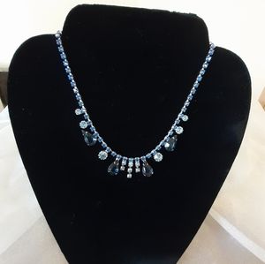 1/2 Price marked Blue Rhinestone Necklace Set in Silver Tone w Shepard Hook